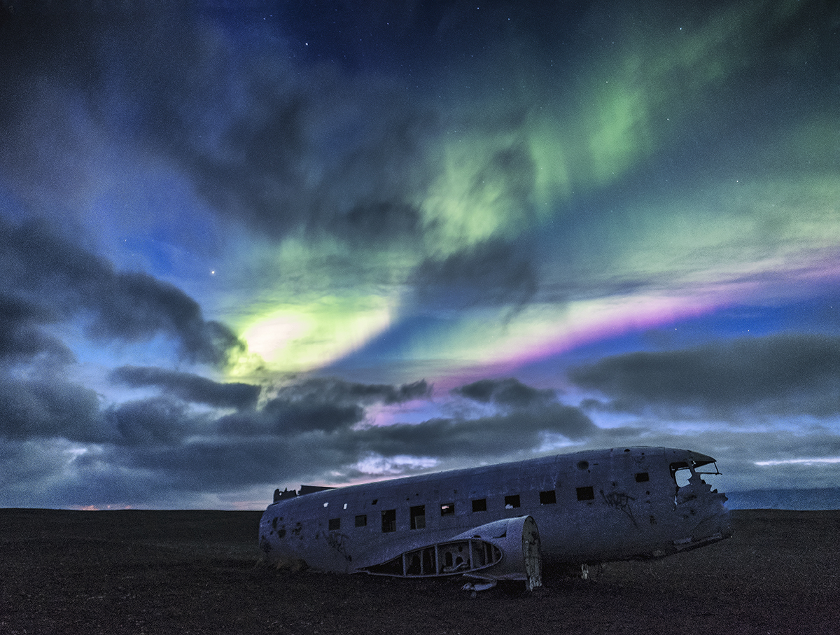 Aurora at Crashed DC3 site in Iceland